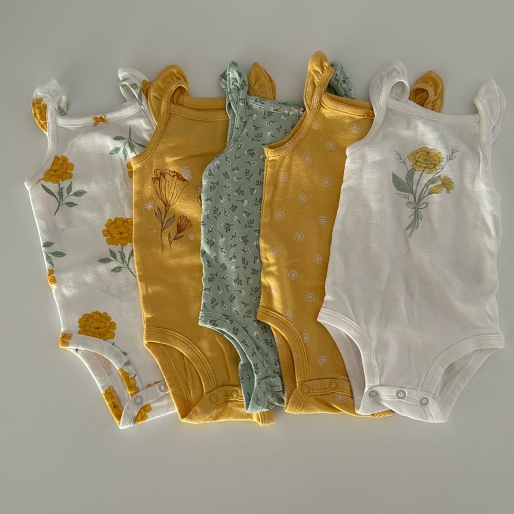 Carter's Floral and Solid Tank Tops - Yellow, Green, White